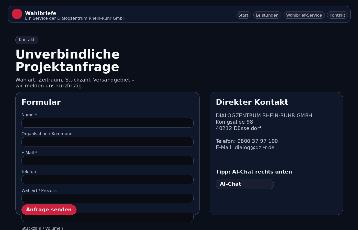 Mockup Kontakt-Seite